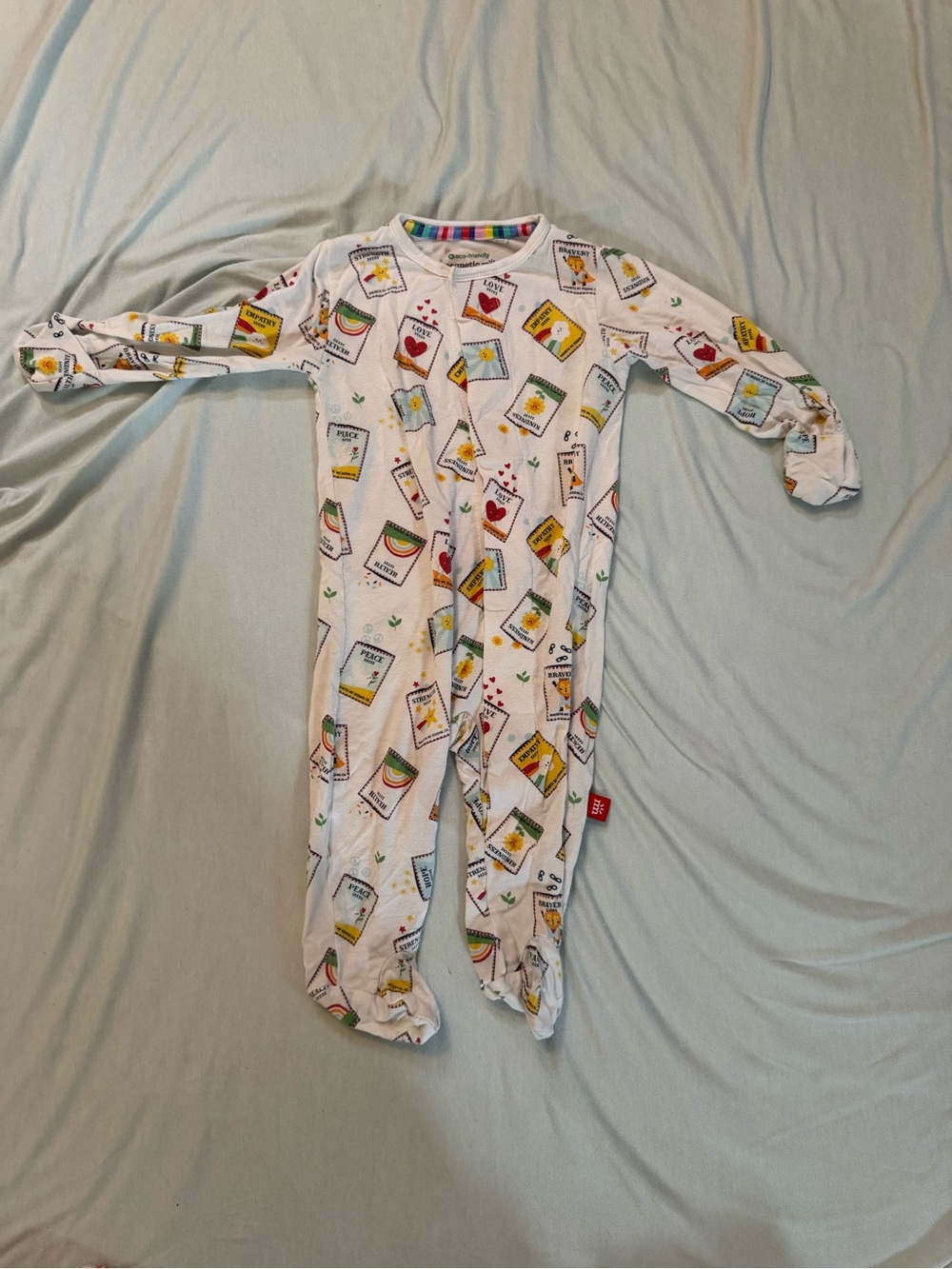 Magnetic Me White Printed Baby One-Piece Pajamas with Colorful Seed Packets